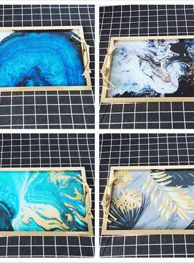 式简欧约金属玻璃托盘轻奢摆玛瑙摆件板IQY样房装饰客厅茶几收纳