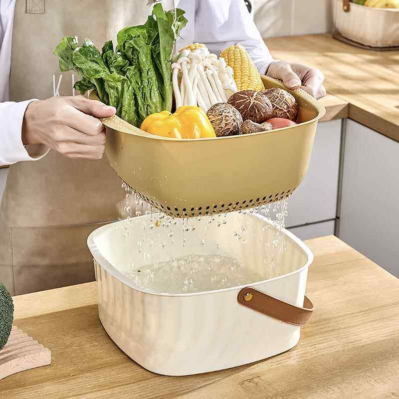 提手款轻奢双层家用厨房洗菜盆沥水篮菜篮子洗菜篮茶几客厅水果盘,淘宝优惠券,粉丝福利购,淘宝优惠卷