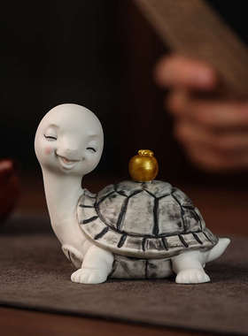 陶瓷可爱小乌龟摆件精品可养茶台卡通长寿龟茶玩鱼缸盆栽装饰造景