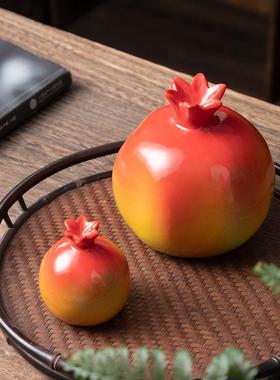 高档陶瓷红色石榴摆迁件现小代新中式工艺礼厅品摆饰客玄关家居乔