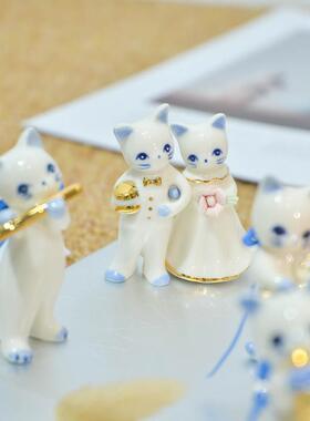 日本进口猫咪音乐会陶瓷摆件日式创意可爱装饰品卡通创意结婚礼物