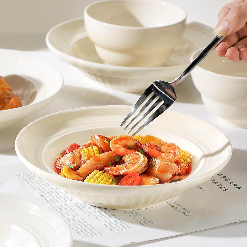 6祇装螺纹草帽盘盘子家用2025新款陶瓷加深盘盘子沙拉义大利面 面,淘宝优惠券,粉丝福利购,淘宝优惠卷