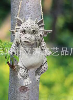跨境新品挂绳小龙青蛙挂件庭院花园修饰挂墙小龙田园树木装饰挂件