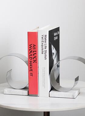 现代轻奢大理石金属书挡摆件样板间书房几何线条书立书靠软装饰品