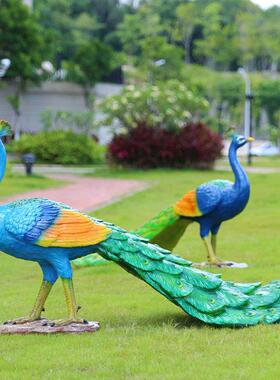 玻璃钢仿真开屏孔雀雕塑公园景区售楼处鸟类景观园林摆件发光立体