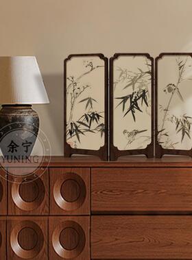 中古墨竹装小屏风桌面摆689bji8P风件新中式办公室茶桌关玄柜饰品