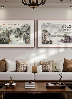 富春山山居图水画LM80647流水生财景新中风式客厅挂画画靠山玄关