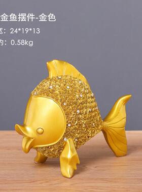 办公室对鱼摆件公司门店前台桌面书架装饰年年有余金鱼树脂工艺品