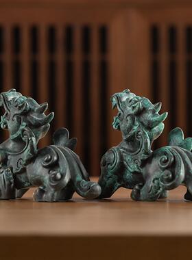 黄铜公母貔貅一对祥瑞神兽摆件家居客厅玄关办公室乔迁新居礼物