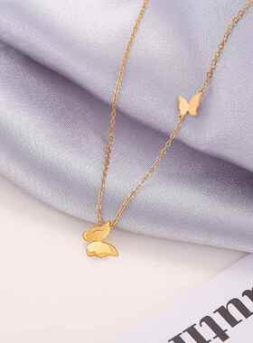 925银双蝴蝶项链女生韩版ins个性百搭网红清新锁骨链简约地摊现货