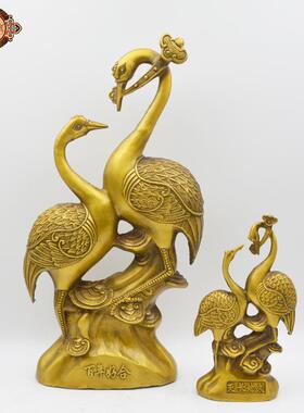 宏达黄铜百年好合中式家居玄关双鹤铜器摆件