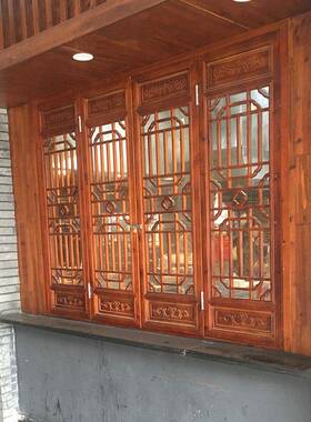 东阳木雕木质窗户仿古门窗实木花格老式窗户农村木栅格古建筑定制