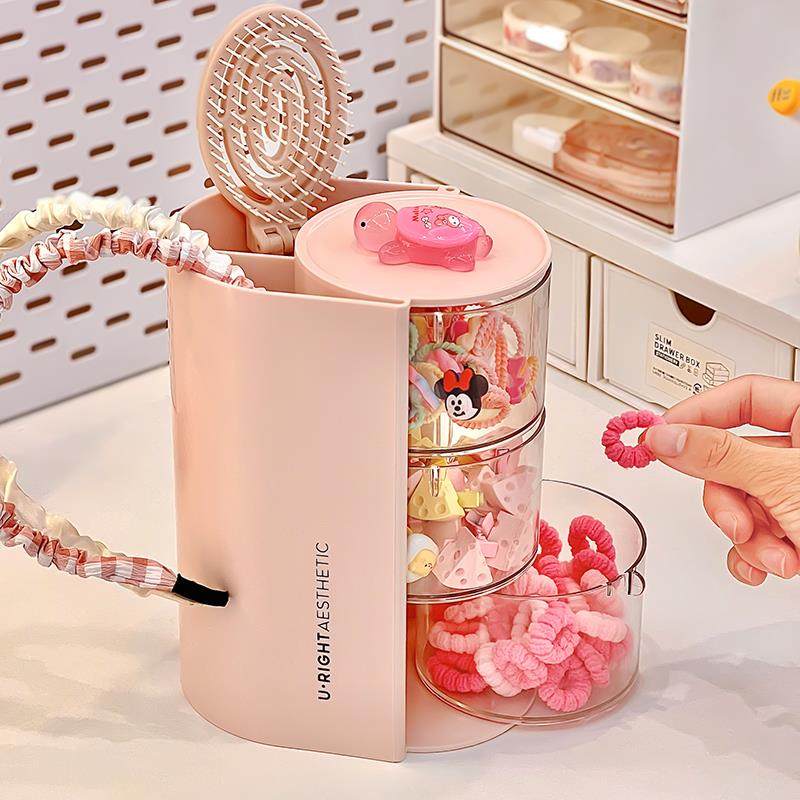儿童发饰收纳盒可旋转多层透明防尘发圈女孩发卡头绳橡皮筋发箍,淘宝优惠券,粉丝福利购,淘宝优惠卷