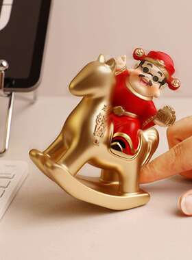 贝汉美马上有钱财神爷小摆件收银台情绪稳定办公桌工位摆设装饰品