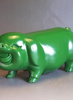 绿木雕猪乌木装饰品实木生肖猪动物猪家庭办公桌装饰工艺品