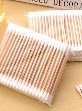 500pcs Double Head Wood Cotton Swab Nose Ears Cleaning Women