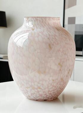 中古风彩色渐变波点琉璃花瓶法式高级感玄关客厅艺术花器玻璃摆件