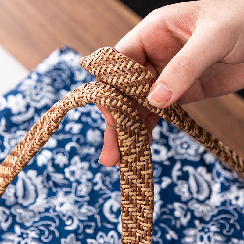 Tea set storage bag cloth bag travel portable tea ceremony thickened portable outdoor camping large capacity rattan fabric bag