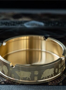 黄铜烟缸五牛送福铜东工艺品办公见描述黄铜摆灰件莞小商品金属室