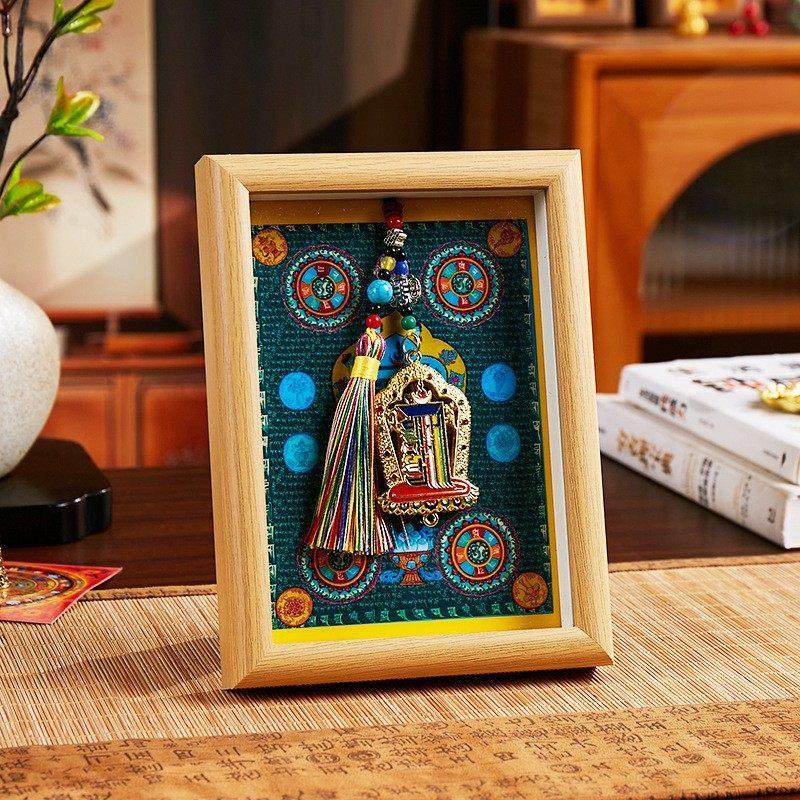 山城文创|藏五路财神纳福相框办公画册桌面唐卡朱砂实木摆件,淘宝优惠券,粉丝福利购,淘宝优惠卷