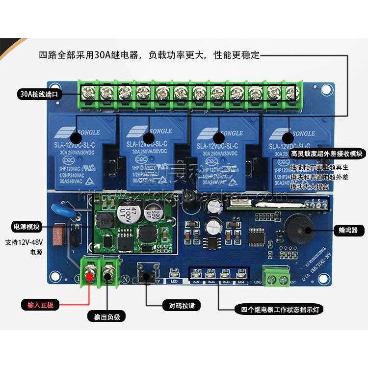 正品1000米宽电压12-48V4路遥控开关 36/24V四路30A大功率多功能 - 图2