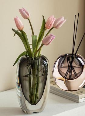 璃花瓶现代客厅件插花轻透奢琉明玻璃花器干花餐桌玄摆关软装1饰