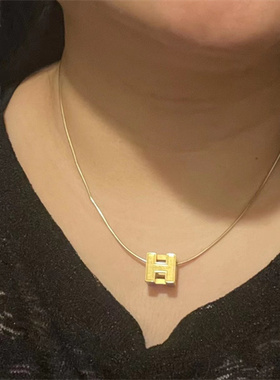 [9.8新]HERMES 爱马仕 Cage项链幸运蓝色H字母方块项链