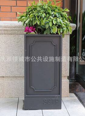 现代简约户外道路铁艺花盆广场街道落地式组合花箱景观花槽种植槽