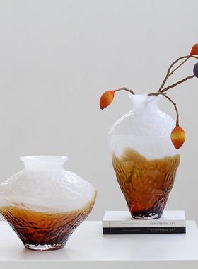 轻奢美式简约渐变磨砂玻璃花瓶北欧摆件客厅餐桌样板间酒店装饰品
