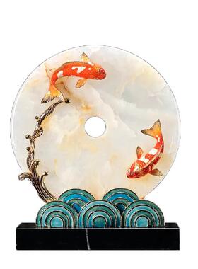 秦汉天禧开业礼物年年有鱼锦鲤摆件新中式高端平安扣博古架装饰品