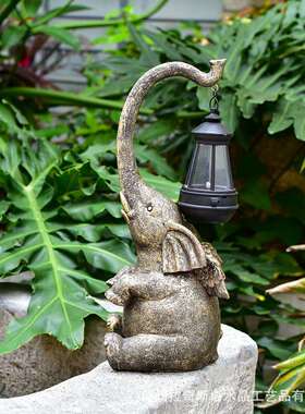 大象摆件户外太阳能庭院装饰草坪灯户外工艺品花园大象雕像摆件