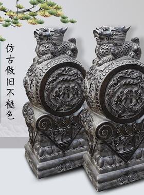 石雕门墩抱鼓石貔貅大象青石门当庭院石狮子镇宅家用拴马桩石雕