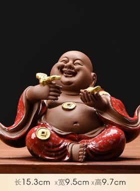 高档饰新中式禅意陶像招财弥勒佛摆件客厅玄关书桌佛装茶室桌面瓷
