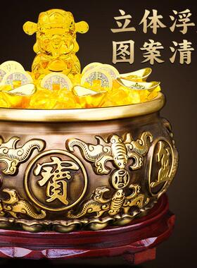 纯铜聚宝盆摆件招财聚财中式家用黄铜米缸存钱罐客厅店铺开 业礼