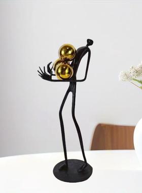 抱金球人现代抽象人物雕塑摆件酒店过道艺术品样板间售楼处装饰品