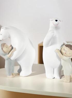北极熊抱萌娃树脂工艺品摆件儿童可爱家居卧室软装饰品