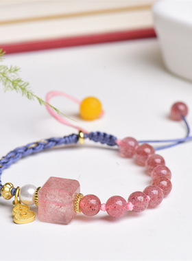 厂家供应DY手工编块织草莓晶方女款手珠绳个性I简约35435434风手