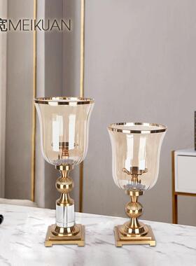 艺客透B7208厅摆件样板间吊钟型铁锈烛台电镀拉丝高玻璃防防潮轻