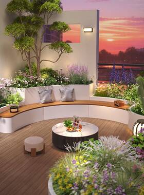 庭院不锈钢花箱坐坛凳组合外露台YM-HXZD-户花园弧形种品植箱花造