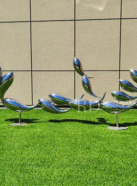 彷真小鱼抽象鱼雕塑售楼部水池装饰不锈钢切片鱼群海洋海豚摆件