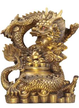 杨铜记 铜龙摆件 聚宝盆龙 铜龙工艺品家居办公室 聚宝盆盘龙