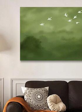 《雁南飞》法式中古风客厅装饰画春天绿色风景卧室挂画级感壁画