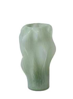 现代简约异形波纹绿色手工琉璃花瓶家居软装台面客厅餐厅花艺装饰