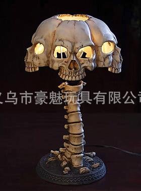 创意树脂骷髅头台灯发光骷髅小夜灯家居办公桌面摆件万圣节装饰