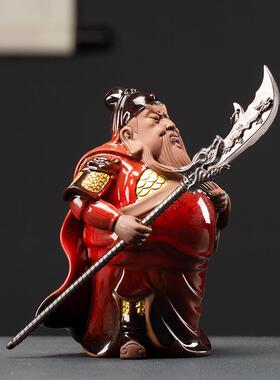 新款品造新中国九风紫砂关公饰创意陶瓷关羽禅家客厅办桌面公陈设