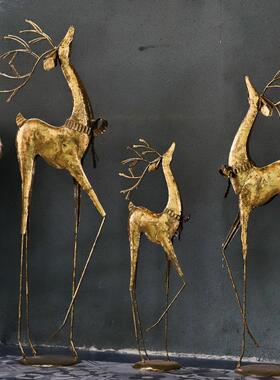 美式复古轻奢鹿落地庭院店铺橱窗客厅电视柜旁玄关装饰工艺大摆件