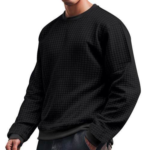 Men Color Shoulder Sweater Casual Sleeve Crew Neck Jumper - 图1