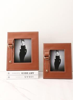 欧式皮革相框摆件样板房电视柜卧室客厅桌面家居软装饰品艺术摆放