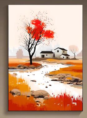 江南晚秋新中式江南水乡风景如画客厅沙发后玄关装饰画背景墙挂画