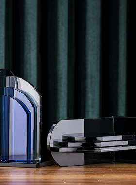 北欧风简约轻奢蓝色水晶书档办公用品家居书房图书馆软装饰品摆件